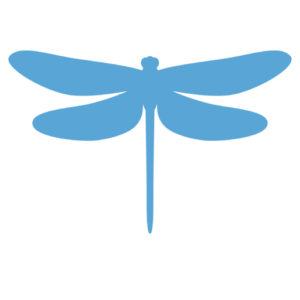 Silhouette of a dragonfly filled in with a light blue color.